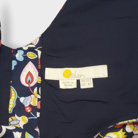 Boden Cecilia Floral Sleeveless Jumpsuit Navy Multi Tassel Tie Waist US 8T - Picture 8 of 14